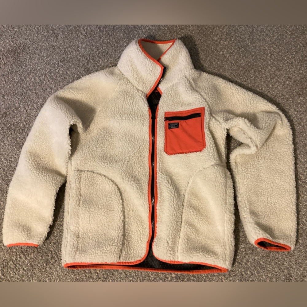 Abercrombie & Fitch Cream and Orange Fleece Sherpa Jacket, size small - Picture 2 of 8